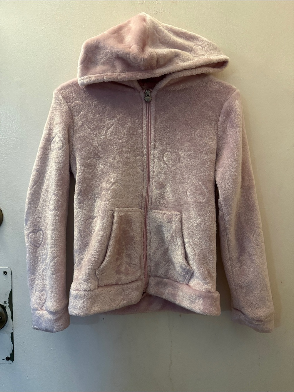 btween Plush Heart Zip-Up Hoodie in Light Pink